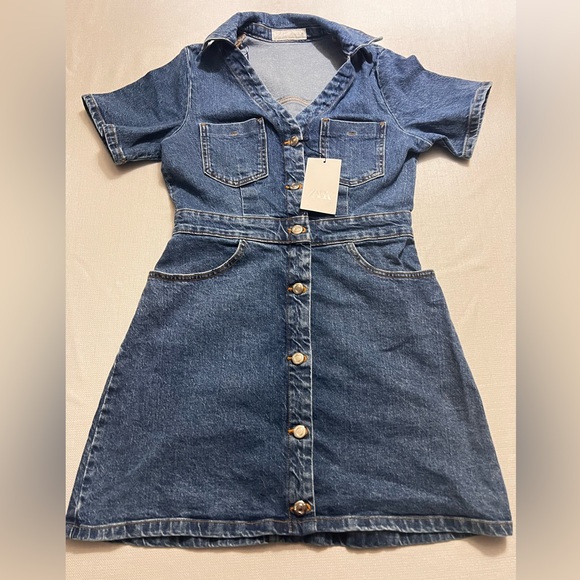 ZARA Z1975 MINI DENIM SHORT SLEEVE DRESS | NWT L - Picture 6 of 15